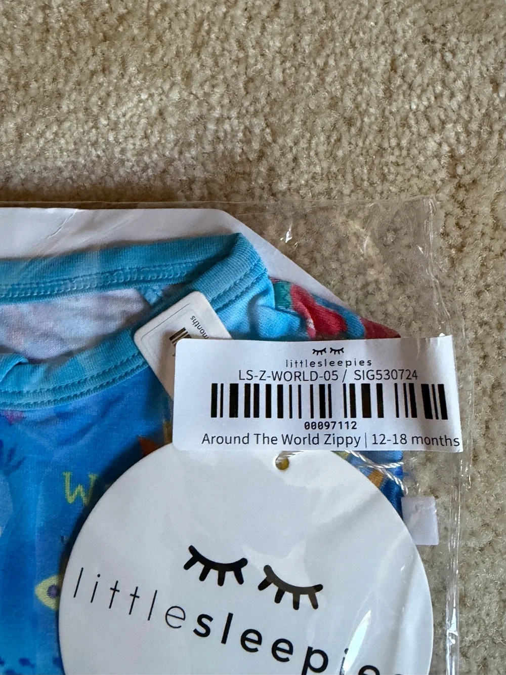 Little Sleepies Kids' Blue Around the World Zippy Pajamas size 12-18 months